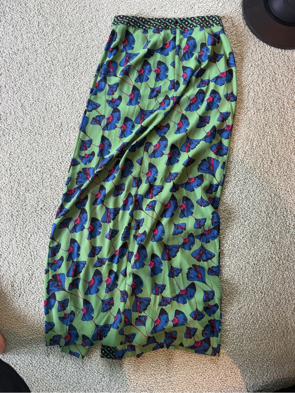 Green Floral Split Maxi Skirt with Blue Accents - Picture 5 of 9